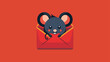 Flat logo of chibi mouse isolated on a red lucky en