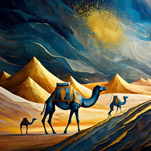 Camels In The Desert Ai Generative 