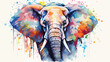 Elephant watercolor portrait multicolored paints 