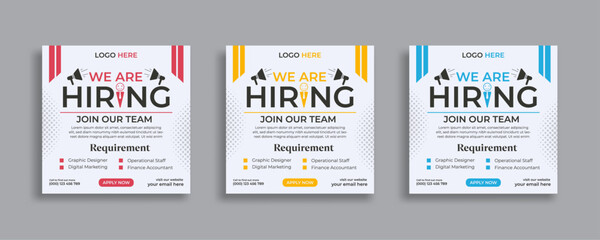 Wall Mural - We are hiring job vacancy social media post or square web banner template vector design	