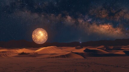 Wall Mural - a striking nighttime scene in the desert, with the milky way stretching across the wide, starry sky 