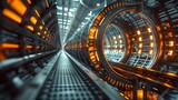 Fototapeta Do przedpokoju - Futuristic tunnel vision, illuminated sci-fi corridor with perspective leading to a vanishing point.
