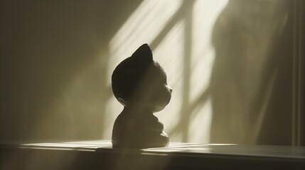 Silhouette of a Bear Basking in Sunlight: Serene Domestic Scene with Playful Shadows, Illustrating Cozy Home Life and Pet Contentment.
