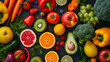 Flat Lay of Fresh Fruits and Vegetables Organic