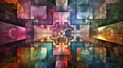 Canvas Print - Geometric abstract fractal with multicolored patterns