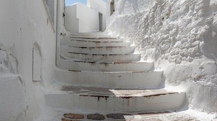 Wall Mural - Greece, Cycladic architecture in a Greek island village. Stairs and whitewashed walls