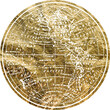 Gold foil vintage world map texture with a transparent background