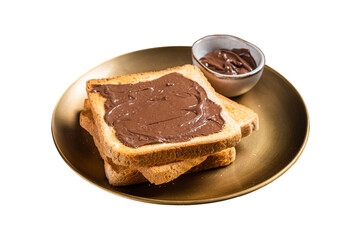 Wall Mural - Stack of Toasts with chocolate Hazelnut cream in plate.  Isolated, Transparent background.