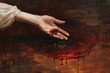 religious painting of jesus washing his hands with blood next to a bloody hand on the ground