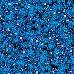 Wall Mural - Abstract drawing of daisies hand-drawn in yellow and blue tones.Seamless pattern.