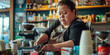 © Lila Patel - Woman with Down syndrome working as a barista in a coffee shop. Learning Disability