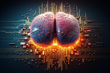 a brain with orange lights