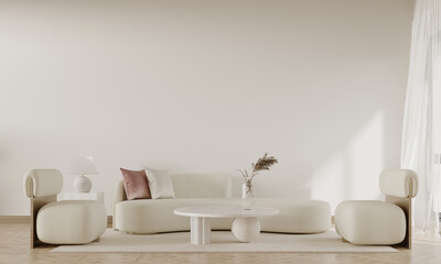 Wall Mural - The modern minimal interior design concept of living room and empty white wall background. 3d rendering.