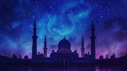 Wall Mural - islamic mosque with starry sky at night. ramadan kareem holiday celebration concept