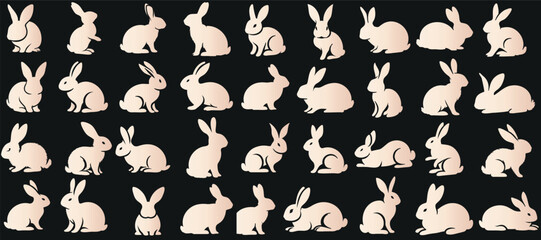 Wall Mural - Rabbit silhouettes vector illustration, perfect for Easter, spring celebrations. Features adorable, fluffy bunnies in various poses - hopping, sitting, standing. Ideal for nature, wildlife themes