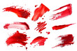 collection of red paint brushstrokes, ink splatter, and artistic design element isolated on white or transparent background 