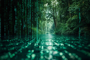 Wall Mural - a river in the middle of a forest with numbers coming out of the water
