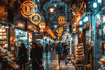 Poster - A busy shopping area with a sign