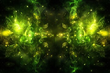 Sticker - Abstract Green and Yellow Fractal Patterns on Dark Background for Creative Design