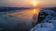 Sunset on the Volga river in the spring