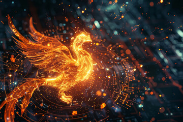 Poster - A computer generated image of a phoenix with a dark background