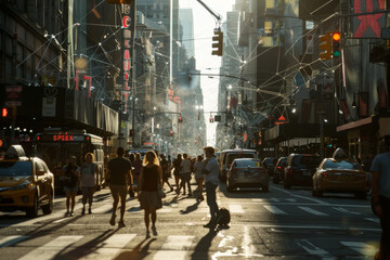 Wall Mural - People crossing a street in front of a sign that says speex