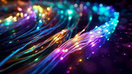 Neon color fiber optic cable. Neural network AI generated art