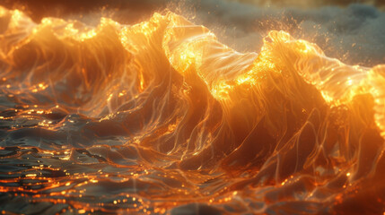 Wall Mural - Closeup of the undulating flames resembling waves in a fiery sea.