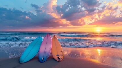 Wall Mural - Surfboards on the beach at sunset.	
