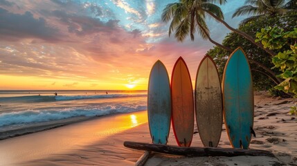 Wall Mural - Surfboards on the beach at sunset.	
