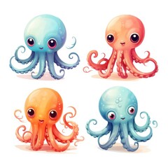 Wall Mural - Set of octopuses on a white background