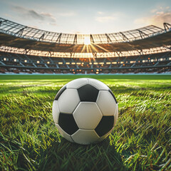 Wall Mural - Soccer ball on the grass of football stadium