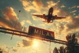 Fototapeta Big Ben - Plane landing in Milan, Italy with 