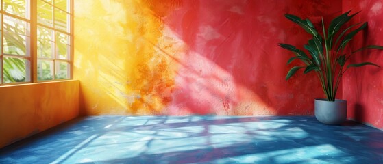 Aufkleber - Colorful wall background with hard falling shadows. 3D rendering.