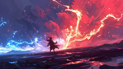 Wall Mural - abstract amazing lightning strike, anime background
