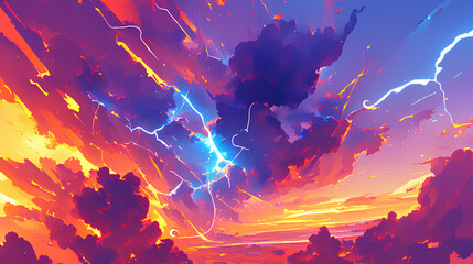 Wall Mural - amazing lightning strike, anime background