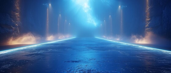 Leinwandbilder - Background with lines and spotlights, neon light, night view. Abstract blue background.