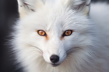close up of face of white arctic fox