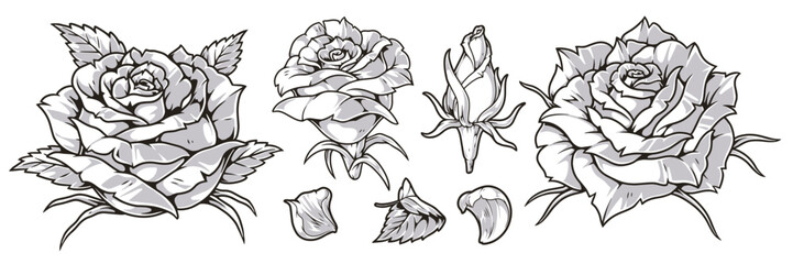 Sticker - Roses monochrome set vintage emblems