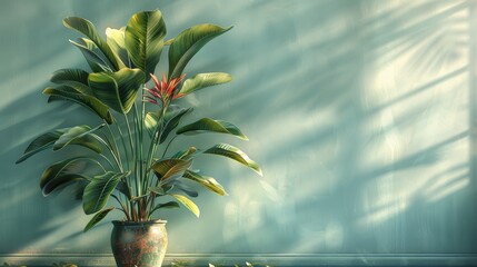 Poster - Green ribbed plantain, 3D render, beautiful floral background