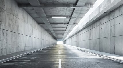 Fototapete - An architectural tunnel on the highway with an empty asphalt road, rendered in 3D.