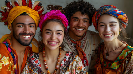 Friends Smiling in Traditional Headscarves