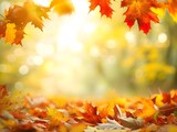 Fototapeta Natura - Beautiful orange fall leaves autumn landscape fall background