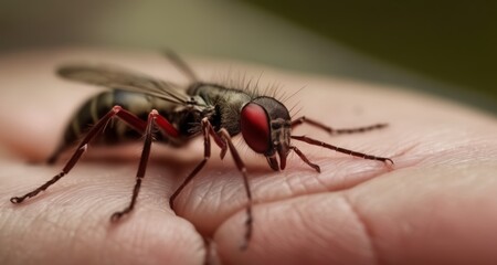 Poster -  Close-up of a bee on a hand, showcasing its intricate details and vibrant colors