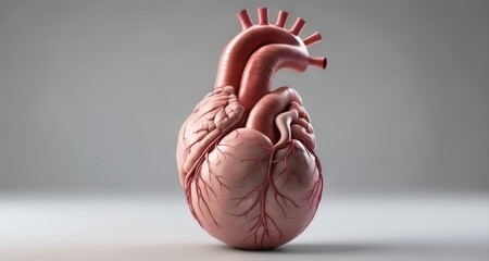 Canvas Print -  3D rendering of a human heart with visible blood vessels