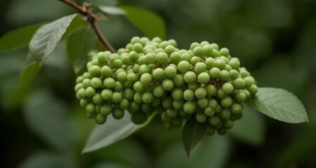 Poster -  Vibrant cluster of green berries on a leafy branch