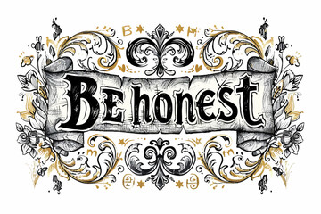 Sticker - 'Be Honest' Text Victorian Style on white background