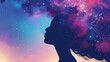 Silhouette of a woman against the backdrop of the stellar universe