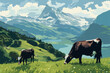 cow with mountain background