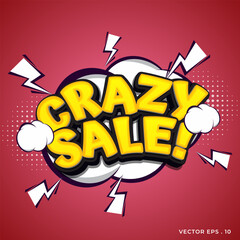 Wall Mural - Crazy Sale banner in comic book style on blue background